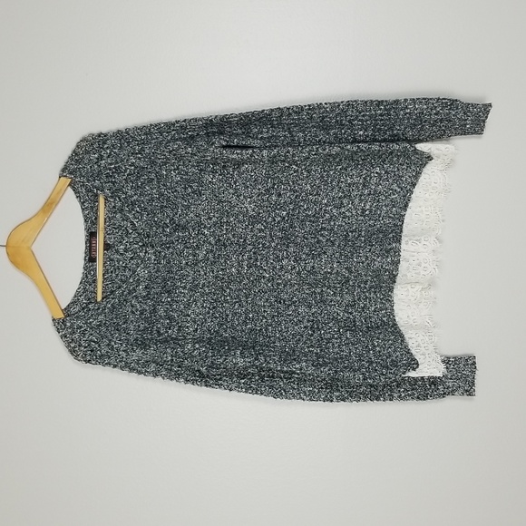 Shyanne Grey Knit Lace Trim Sweater Size Large - Picture 3 of 10